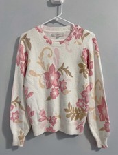 Ann Taylor LOFT Sweater Sz S Pink Floral Pullover Crew Neck Cotton Blend