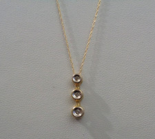 Vtg 10K 2-Tone Gold Three Stone Diamond Accent Pendant Necklace - 18"