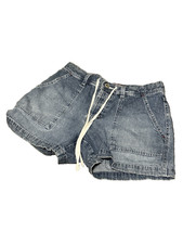 Vintage Old Navy Women's Blue Denim Shorts Size 1 100 Cotton Drawstring Pockets