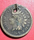 1863 US Copper Nickel Indian Head Cent! VG & Holed! Civil War Days! Old US Coin!