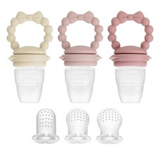 PandaEar 3 Pack Baby Fruit Food Feeder Pacifier with Linen, Light Pink, Rose