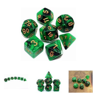 Green and Black Polyhedral Dice Set for DND Dungeons and Dragons RPG Role
