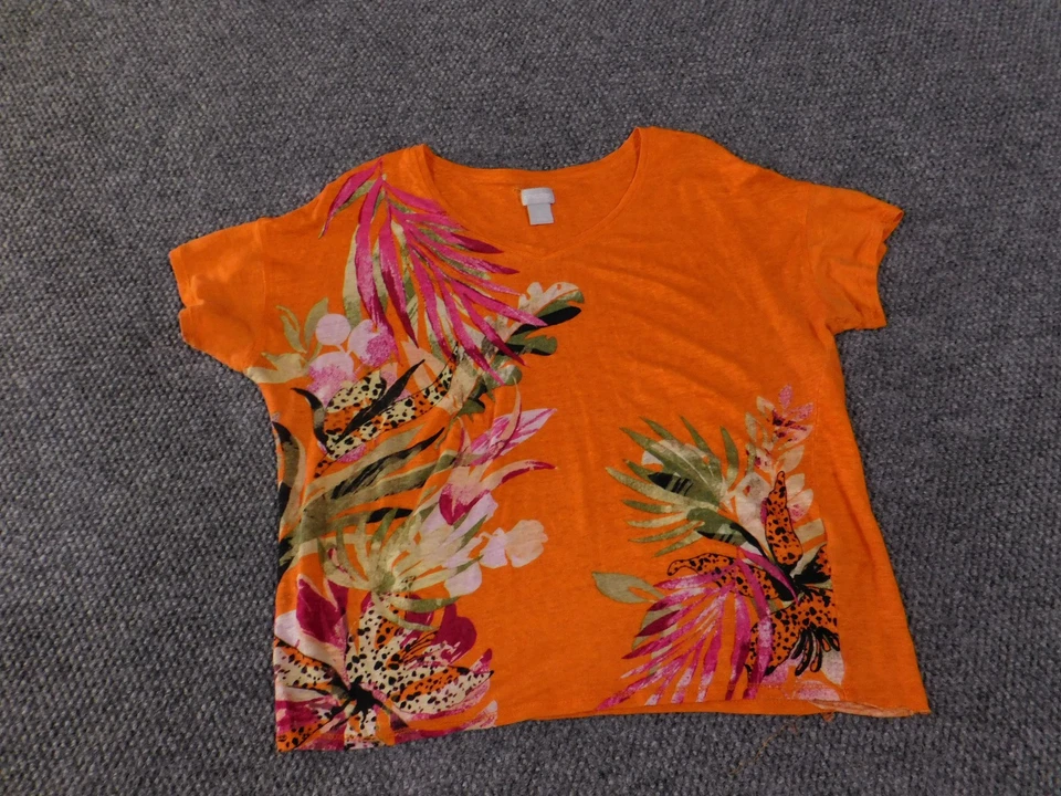 Chicos女式大号橙色花卉亚麻罩衫轻便 — 第 2/4 张图片