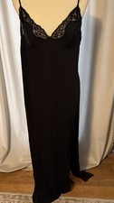 Y2k Victoria  s Secret Black Lace Vintage Maxi Gown Slip Black Long Lace Slit