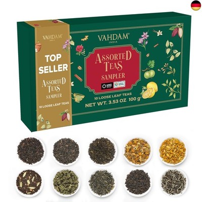 VAHDAM, Tee Sorten Geschenkset - 10 Tee Set | 100% Natürliche Zutanen | Loser