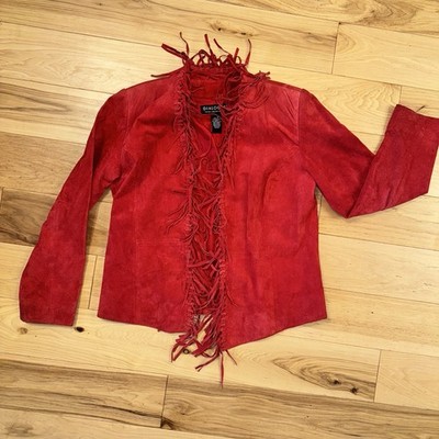 Dialogue 100% Suede Leather Fringe Jacket Women s Small Red Western Cowgirl Boho