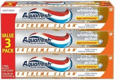 #ad Aquafresh Extreme Clean Whitening Action Fluoride Toothpaste 5.6 Oz 3 Pack $10.90