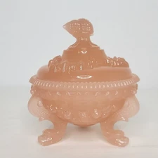 Vintage Westmoreland Argonaut Pink Opaline Lidded Candy Dish Shells & Dolphins