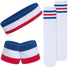 5 Pieces Kids Sweatbands Soccer Socks Set - Sports Headband, Red/White/Blue