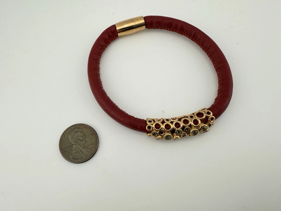 PULSERA CHRISTINA CHAPADA EN ORO 925 CRISTAL CUERO ROJO 7 1/4” K17B Foto 2 de 4