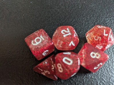 D & D 1990'S Original Dice Set of 6- Glitter Golden Rose D4 D6 D8 D10 D12 D20