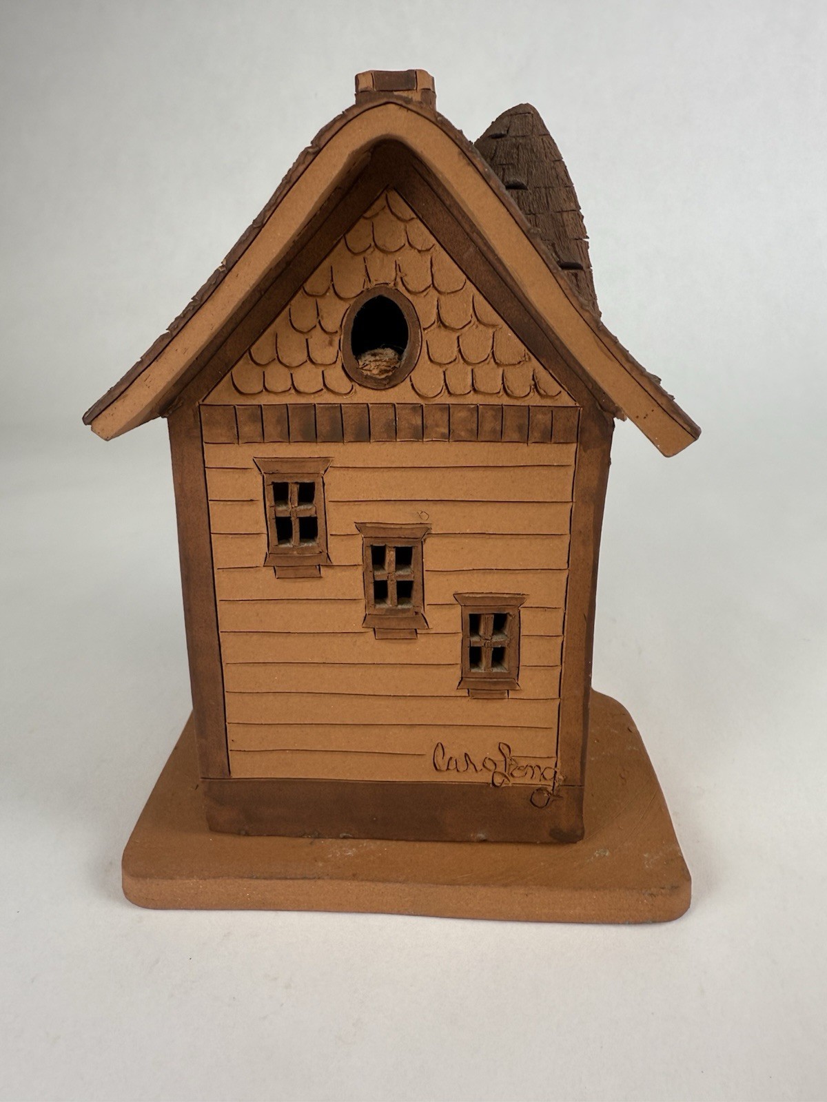 Handmade Clay Pottery 6” House For Tea Light Signed by Artist Candle Holder
