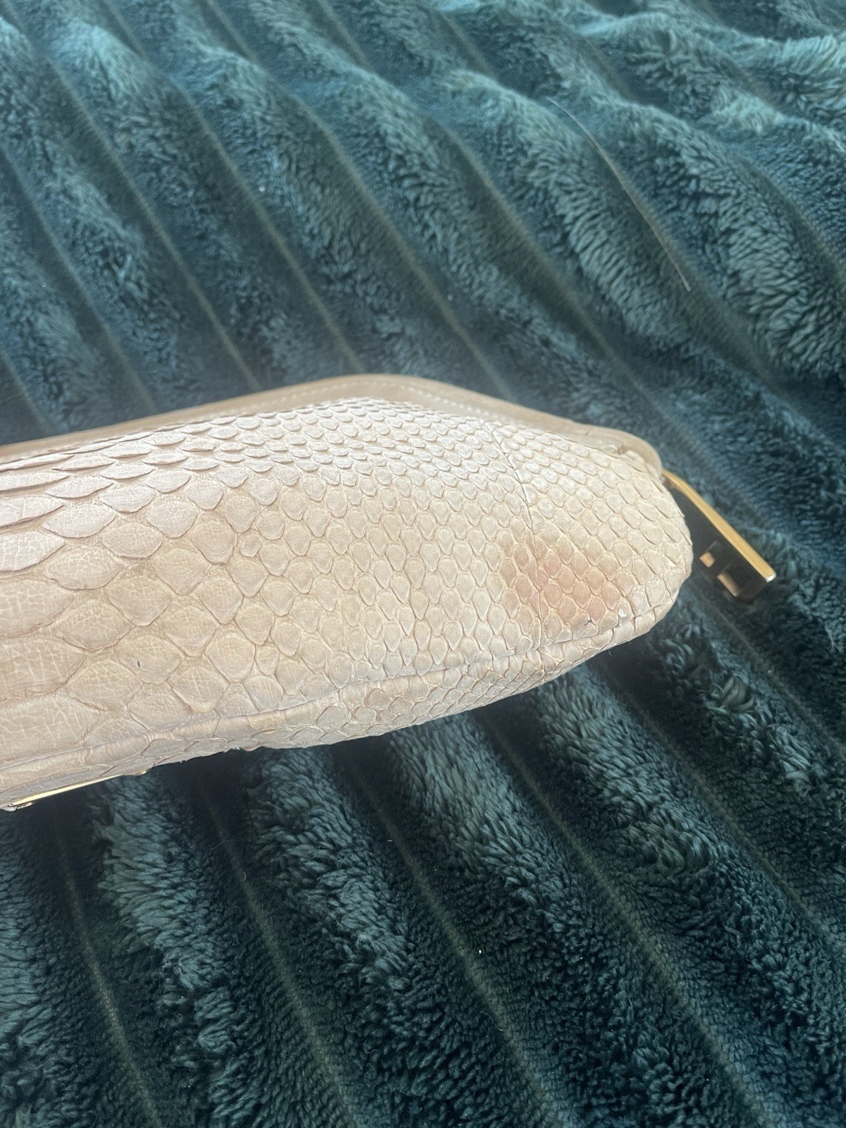 Authentic python snakeskin beige clutch, gold har… - image 7