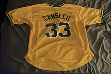 Autographed JOSE CANSECO Oakland Gold Baseball Jersey Beckett COA Auto