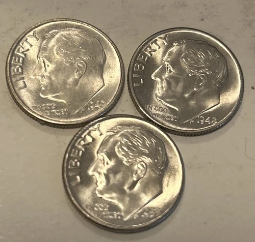 1946S-1948S-1955S Roosevelt Dimes - GEM UNC  Set- 90 % Silver👍 All Low Mintage