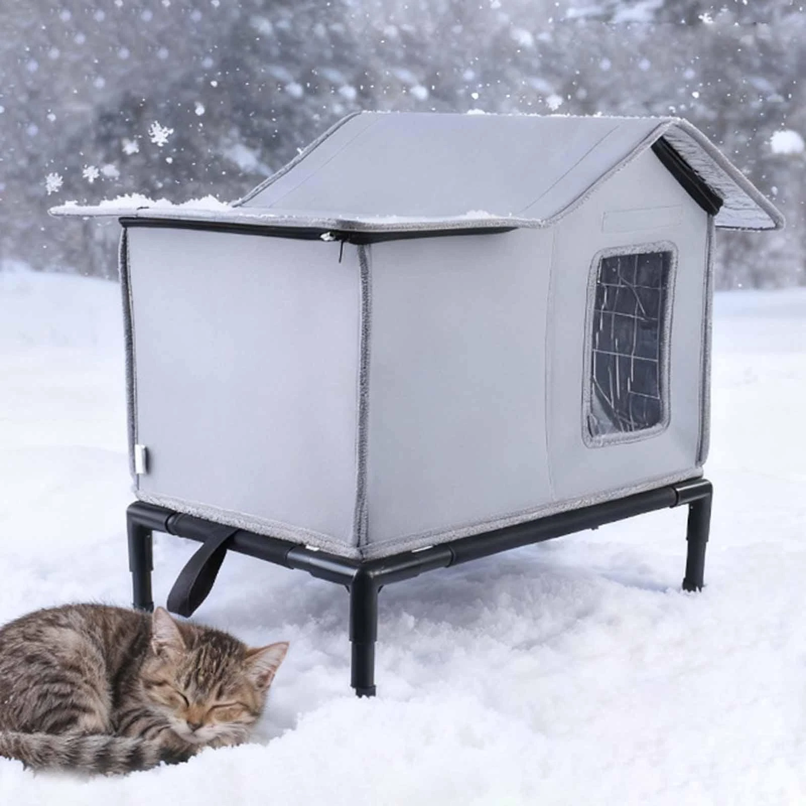 Insulated Outdoor Cat House Dog Cave Bed Protection Hut Sleeping Pet Shelter