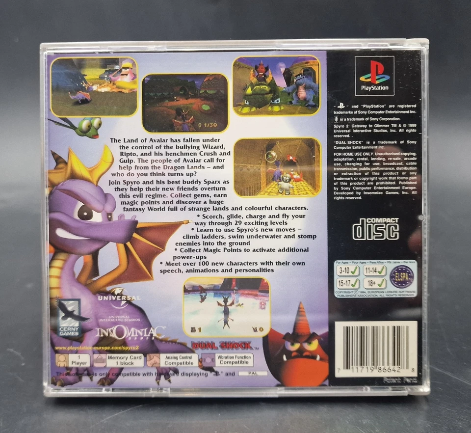 Spyro 2 Gateway to Glimmer - Sony Playstation 1 PS1 - Complet - PAL - Bon Etat - Photo 2/4