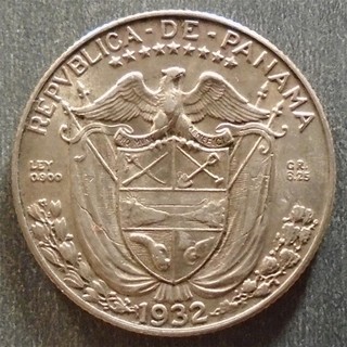 Panama Silver 1/4 Balboa 1932 toned