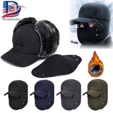 Winter Fur Ear Flap Trapper Hat Outdoor Women Men Warm Russian Aviator Mask Cap