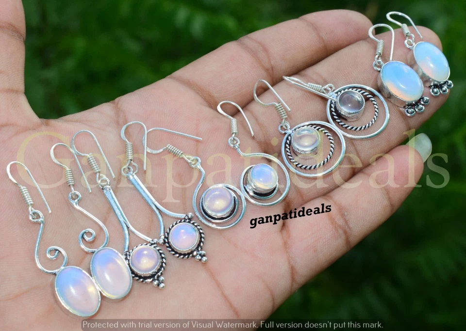 Lote al por mayor de pendientes de piedras preciosas de opalita enchapados en plata de ley 925 Foto 2 de 4