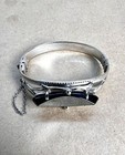 Vintage Estate Black Stone Silver Bracelet 2.25” Opening — photo 1