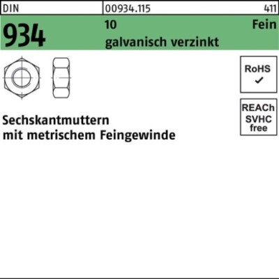100er PACK(Stk)  000934101050140150 Sechskantmutter DIN 934 M 14 x 1,5 10 galvan