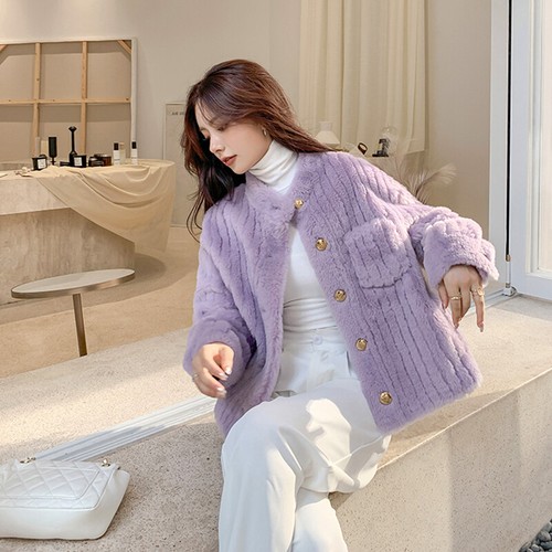 2022 Women's Winter Solid Stand Collar Single Breasted Striped Cropped Jacket - Picture 2 of 16