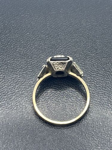10k gold filled & sterling black stone rhinestone ring size 4.5 vintage - Picture 6 of 16