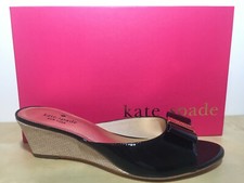 NEW Kate Spade New York Black Patent Bow Weaved Wedge Sandal Open Toe 8 M