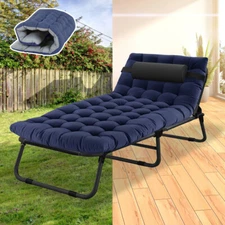 Folding Camping Cot Adjustable 4-Position Reclining Folding Chaise Military Bed