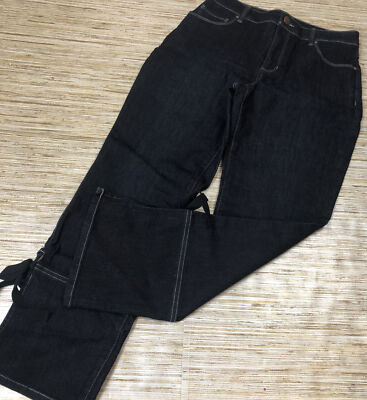 2937 Susan Graver Regular High Stretch Denim Crop Jeans w/Ties INDIGO sz 2