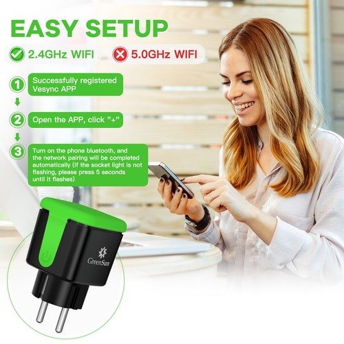GREENSUN 2pcs WLAN Smart Steckdose Ourdoor Wasserdicht Außensteckdose Vesync 16A - Afbeelding 7 van 11