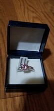 Pink CZ Solitaire Ring Rhodium Plated size 6 - NIB