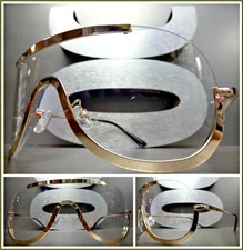 OVERSIZE VINTAGE RETRO SHIELD Style Clear Lens EYE GLASSES Rose Gold Metal Frame