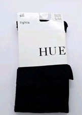 HUE Womens Lurex Rib Tights with Control Top Black S/M 1 Pair New