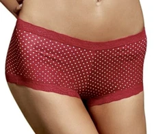 MAIDENFORM Classics Microfiber Lace Trim Red White Boyshort Panty Womens S M L