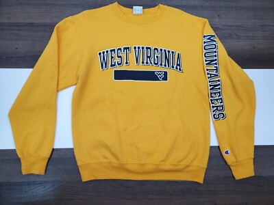 Champion MED West Virginia Mountaineers Yellow Sweatshirt Front Back 