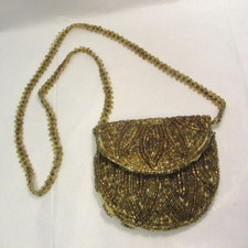 Vintage Beaded Coin Purse w/ Tag Made in Macau Gold Tone