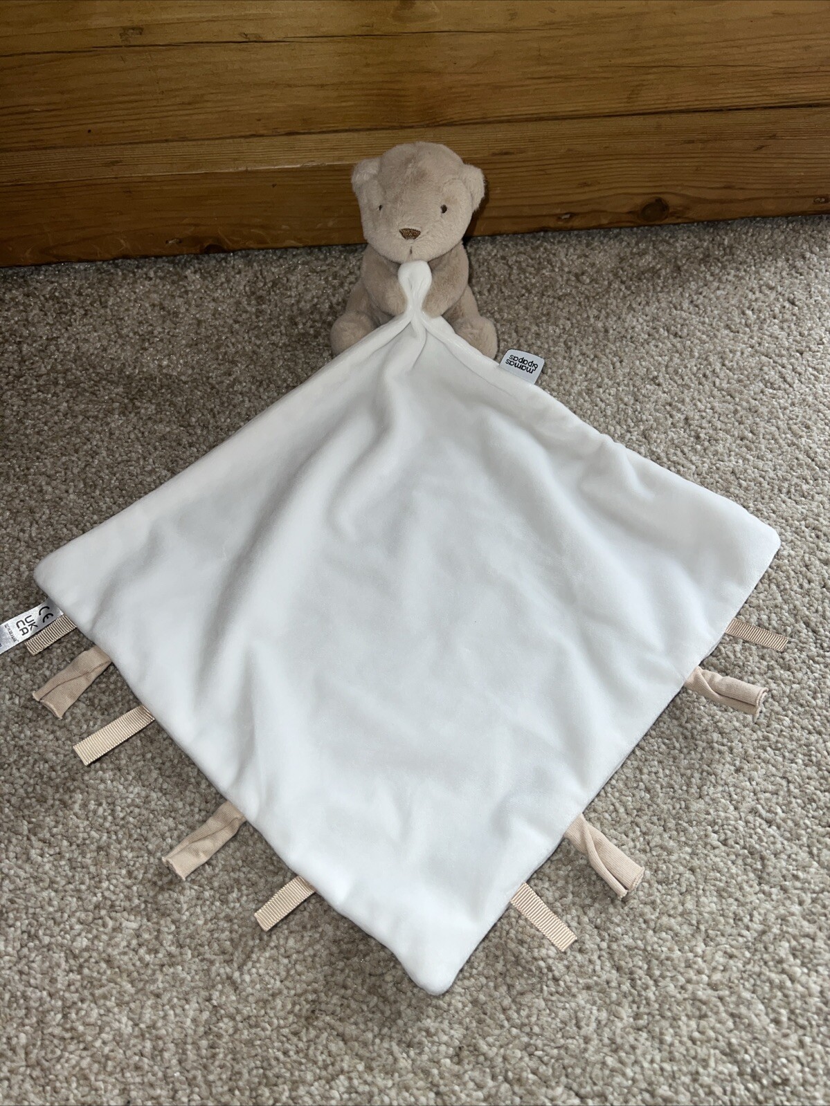 Mamas & Papas Soft Toy Teddy Bear Comforter Plushie Beige/White M&P New❤️