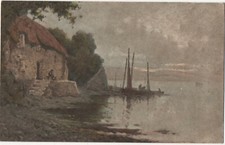 C. W. Faulkner Cottage and Boats Seascape Postcard Series 1562
