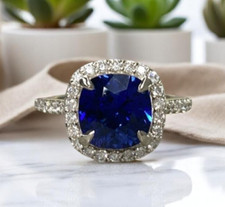 Wedding Ring Natural Blue Tanzanite  Diamond 3Ct Cushion Cut 14k White Gold