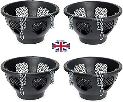 4 Pack-12" BLACK BASKETS W/CHAIN FOR PLANTS FLOWERS HANGING GARDEN OUTDOOR