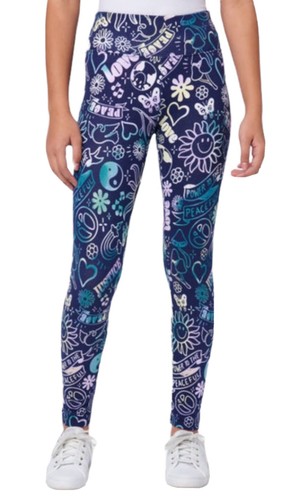 Justice Girls Leggings Blue Size 10 Full Length Graffiti Graphics Logo - Picture 7 of 12