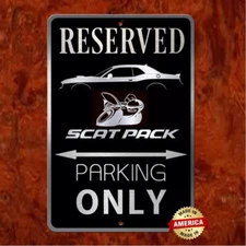 Challenger SCAT PACK parking only Black  and Brushed Etched Aluminum sign 8"x12"