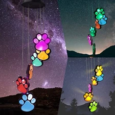 Paw Print Solar Wind Chimes, Dogs Cat Pet Pawprint Remembrance Wind Chimes, W...
