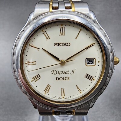 Seiko Dolce Watch Men 35mm White Dial Two Tone Round Date 5e32