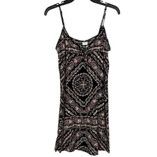Patrons of Peace Slip Dress Small Black Pink Paisley Y2K Boho Rayon Crinkle