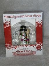 Christmas Handblown Glass Globe Color Changing Snowman Merry Christmas Tested