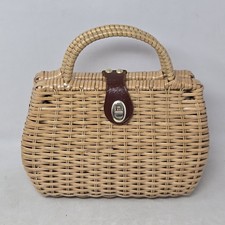 Vtg 1960s Wicker Box Purse Mid Century Rattan Bag Turn Lock Made In Hong Kong