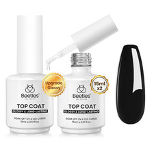 Beetles Extra Glossy No Wipe Gel Top Coat, 2 Pcs 15Ml Super Shiny Clear Glossy f